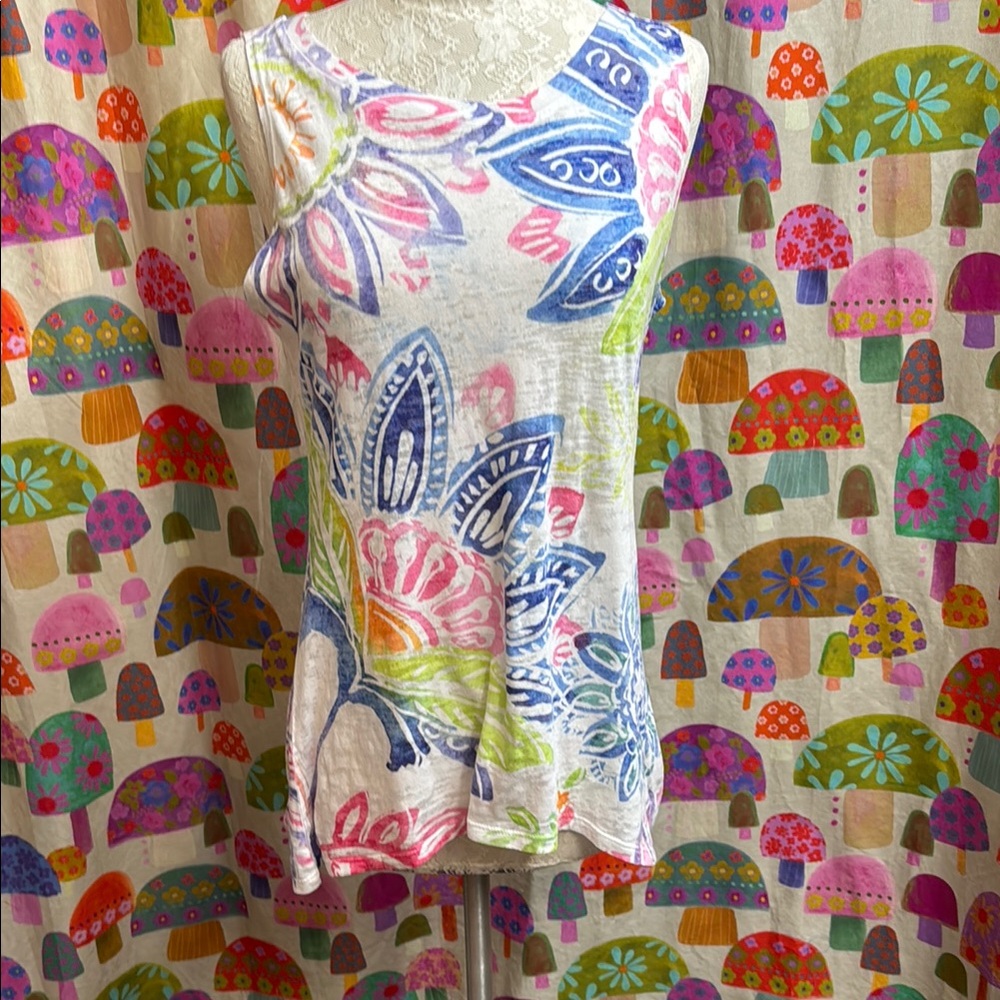 Whimsy Rose Floral Tank Top. Medium